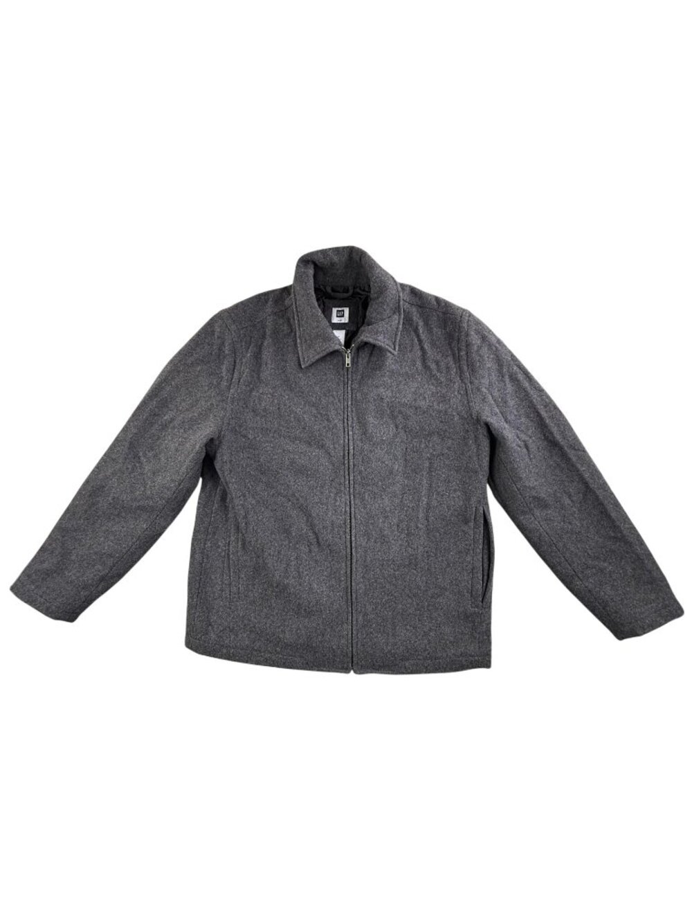 Vintage Gap Coat Mens Medium Gray Wool Full Zip Quilted Lined Winter Overcoat